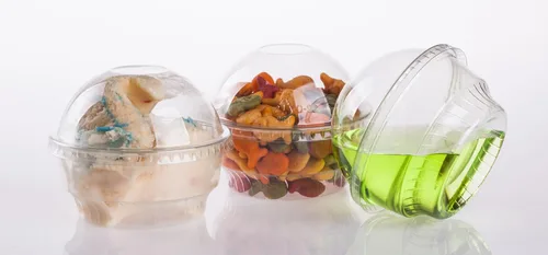 Vista 5 de Golden Apple, 5oz-30sets de vasos de plástico transparente para helado, tazas de postre, cuenco de aperitivos con tapas de cúpula sin agujero
