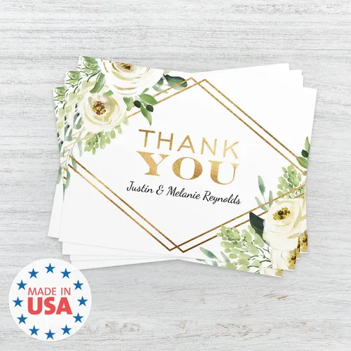 Vista 6 de Tarjetas de agradecimiento personalizadas con flores blancas de oro sintético, 100 tarjetas de agradecimiento modernas con sobres blancos, 4 1/4 x 5