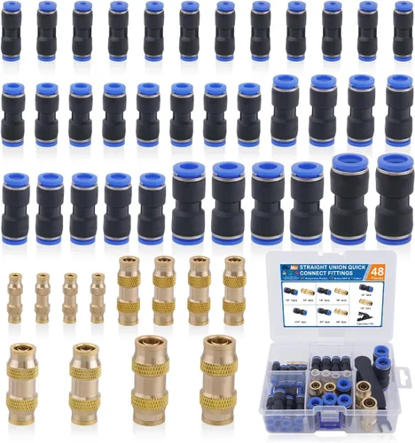 Vista 8 de 32 piezas de accesorios de línea de freno de aire de latón DOT surtido de 1/4" 3/8" 1/2" kit de accesorios de línea de aire de empuje para conectar
