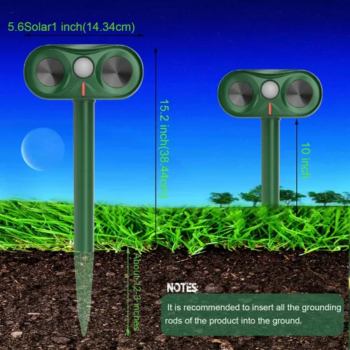 Vista 6 de Repelente de gatos para exteriores, para patio, jardín y granja, disuasorio ultrasónico de animales con sensibilidad ajustable, repelente solar
