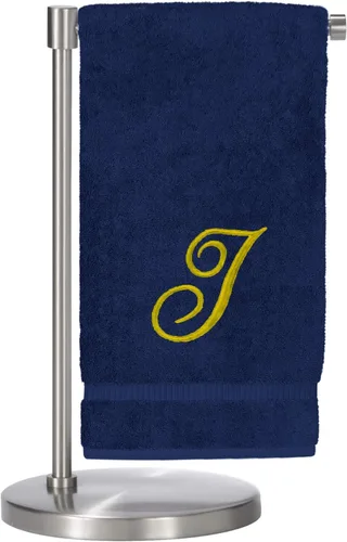 Vista 26 de Script R - Toalla de baño con monograma, regalo personalizado, 27 x 54 pulgadas, juego de 1 toalla bordada con texto dorado, 100% algodón turco Navy