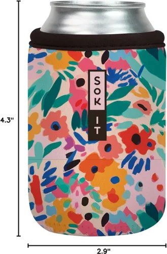 Vista 4 de Sok It Can Sok - Funda de neopreno aislada para cerveza y soda (floral abstracto, funda para lata de 12 onzas)