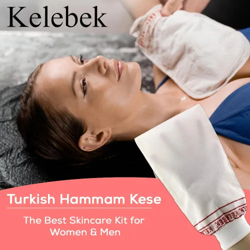 Vista 5 de Kelebek - Juego de 2 guantes exfoliantes prémium Guantes de baño de limpieza profunda para mujeres y hombres Hammam Keesa turco natural