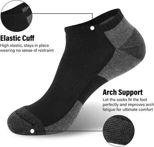 Vista 4 de COOPLUS Paquete de 12 calcetines tobilleros acolchados para hombre, calcetines casuales transpirables de corte bajo (talla de zapato 6-12)