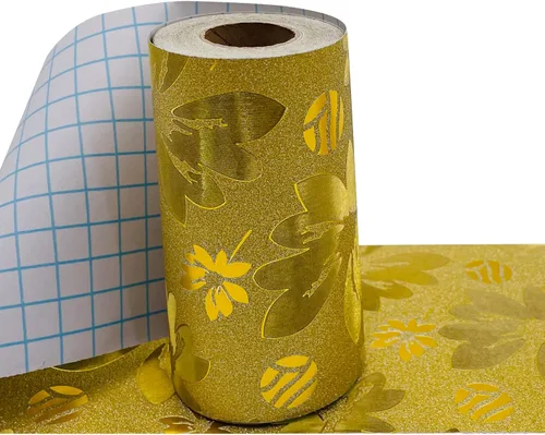 Vista 4 de Bling Papel pintado borde rollo autoadhesivo hogar pared decoración papel impermeable línea de rodapié azulejos de baño PVC hoja de oro