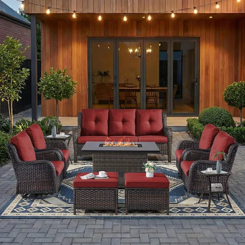 Vista 51 de HUMMUH Juego de 2 Sillas Giratorias Mecedoras de Mimbre para Patio Exterior, Juego de Muebles de Sillas Mecedoras de Ratán (Marrón, Azul) 50,000