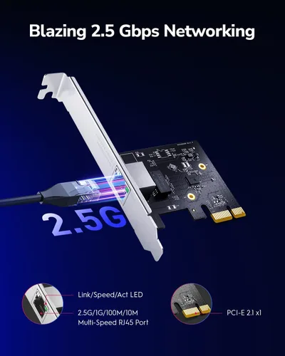 Vista 2 de Cudy Tarjeta de red PCIe Ethernet 2.5G de bajo perfil con soporte WOL, PE25