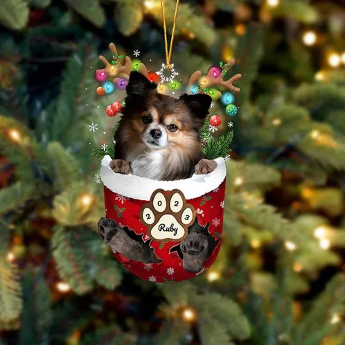Vista 215 de Adornos personalizados de Pug cervatillo – Decoración personalizada para árbol de Navidad con patas de bolsillo de nieve