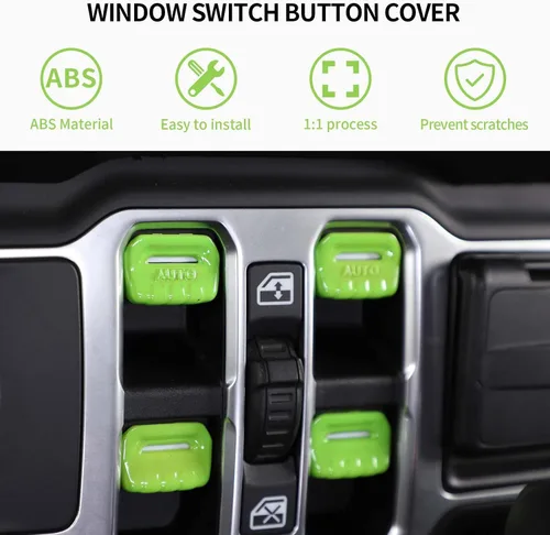 Vista 3 de Cubierta de botón para interruptor de ventana, accesorios interiores para Jeep Wrangler JL JLU y Gladiator JT 2018-2025 (verde)
