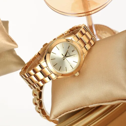 Vista 5 de BUREI Reloj de negocios para mujer con fecha de día, movimiento de cuarzo analógico, pulsera de acero inoxidable de oro plateado, reloj de moda