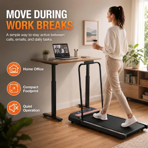 Vista 2 de Walking Pad with Handle Bar, 8% Incline, Compact Under Desk Treadmill 2.5HP quiet motor, 265 lb capacity, 0.6-4 MPH speed, 15 x 35.4 in belt