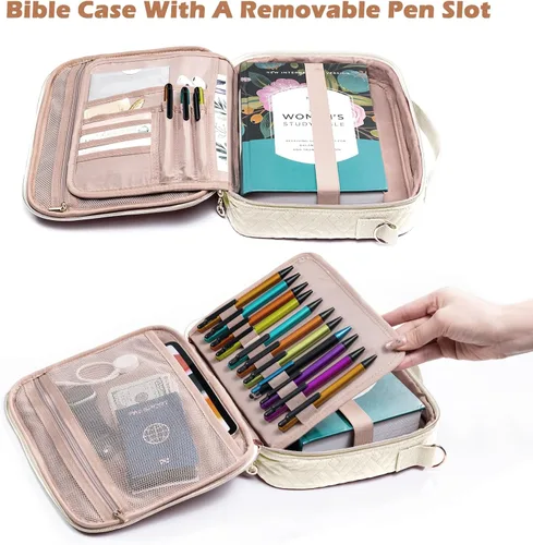 Vista 2 de Elegante funda para la Biblia de IMAGINING para mujer, funda para Biblia con asas y bolsas, gran regalo y protector de libros