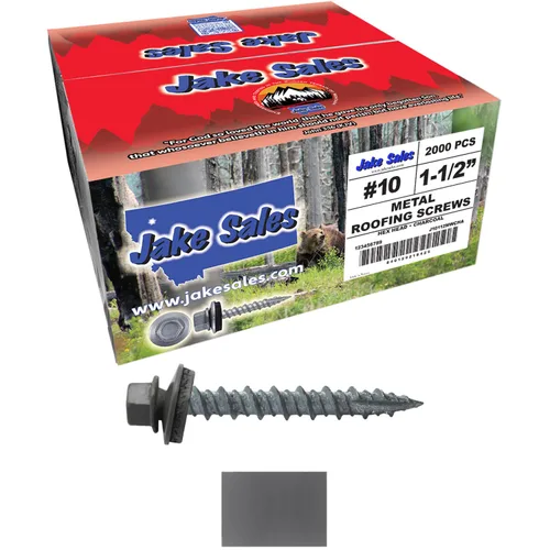 Vista 42 de 10 tornillos para techos de metal gris ABC de 1-1/2 pulgadas, cabezal de arandela hexagonal, arranque automático/roscado, arandela EPDM. 1 bolsa