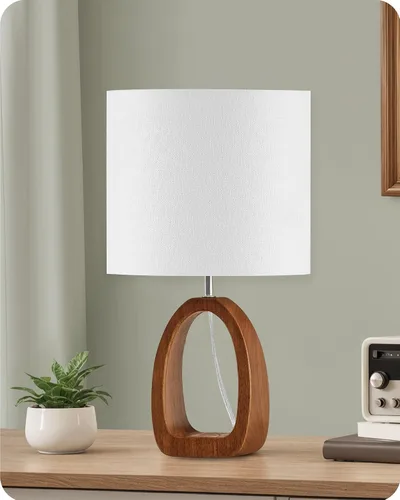 Vista 11 de LE07TLP205 - Juego de 2 lámparas de mesa de madera, lámpara de noche pequeña de 14.2 pulgadas con pantalla de lino beige y base de madera de perlado
