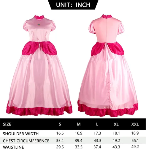 Vista 3 de Disfraz de princesa melocotón para mujer, vestido de cosplay de Super Brothers para adultos
