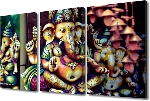 Vista 22 de TUMOVO Arte de pared de Dios hindú para sala de estar, lienzo de Ganesha, arte de pared de escultura de elefante, cuadros modernos, arte