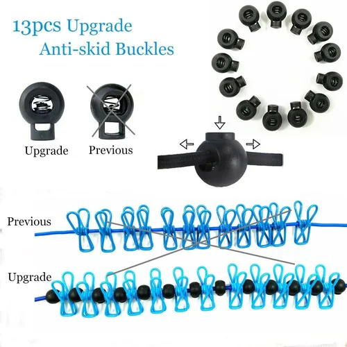 Vista 5 de Tendedero elástico ajustable con clips y bolas de posicionamiento, portátil, retráctil, resistente al viento, cuerda para colgar la ropa sucia