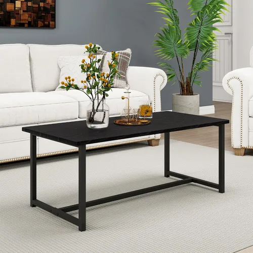 Vista 4 de Mesa auxiliar rectangular de 35.4 pulgadas para sala de estar, mesa de centro de estilo industrial moderna con marco de metal para espacios Negro