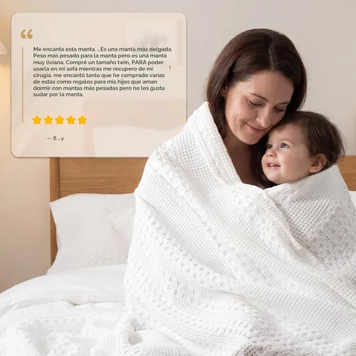 Vista 7 de PHF Manta ligera de punto gofre 100% algodón para cama, King, color blanco 02 Blanco
