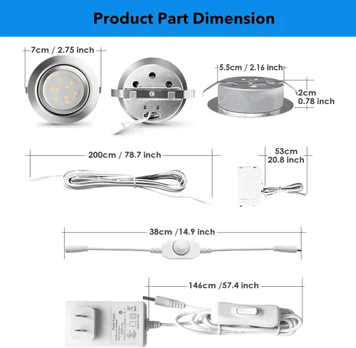 Vista 7 de Luces LED de disco empotradas con cable debajo del gabinete, iluminación regulable, bombilla halógena de 2.4 pulgadas con recorte, accesorios de luz