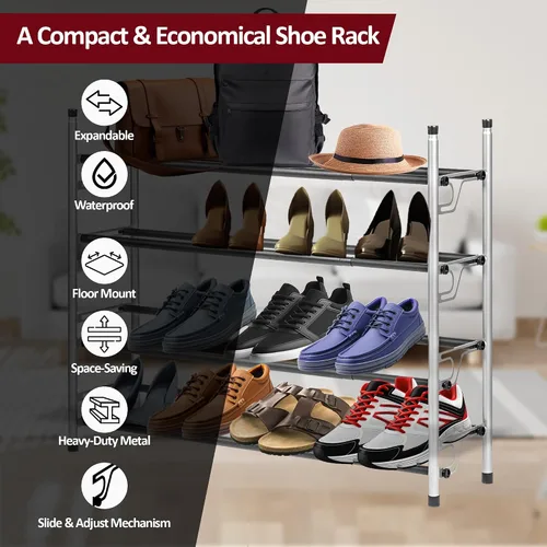 Vista 4 de USTECH Zapatero largo de 4 niveles para armario y dormitorio, estante ancho de metal resistente para almacenamiento de zapatos, organizador