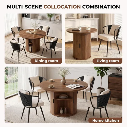 Vista 77 de Miereirl Moderno juego de comedor de 5 piezas para mesa redonda de madera de 4,31.5 pulgadas con estante de almacenamiento semiabierto y puerta