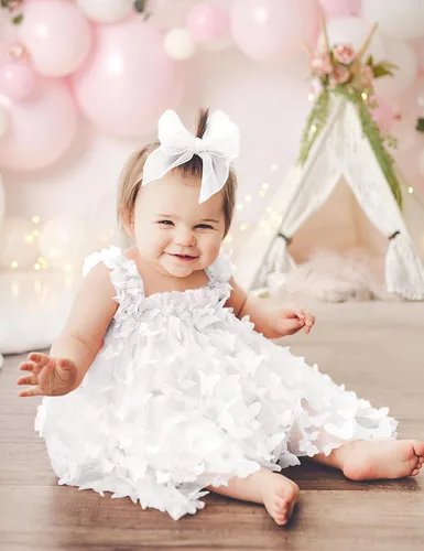 Vista 4 de Vestido tutú para niñas pequeñas, sin mangas, con diseño de mariposa, tul, para cumpleaños, princesa, con diadema de flores