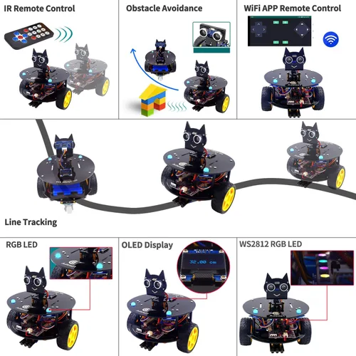Vista 4 de Kit de coche inteligente Adeept compatible con Arduino IDE, STEM Educational Robotics Seguimiento de línea, evitación de obstáculos, pantalla Negro