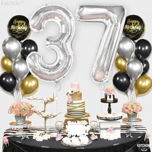 Vista 3 de KatchOn, Globo plateado de 40 pulgadas, decoraciones de cumpleaños para hombres y mujeres