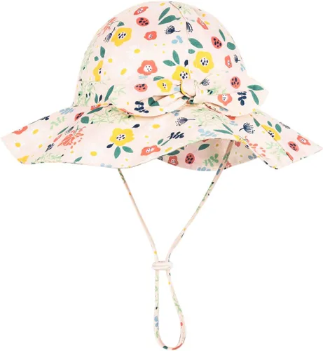 Vista 95 de Sombrero de sol para bebé niña con UPF 50+ sombrero de playa ajustable para exteriores con ala ancha