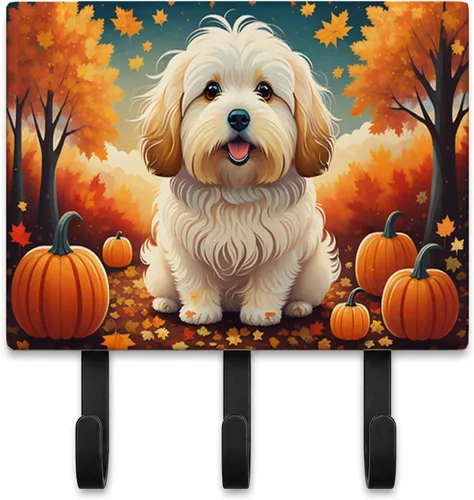 Vista 43 de Affenpinscher - Correa de otoño o llavero Affenpinscher Fall artwork on ceramic tile with three steel hooks for keys, leashes, towels