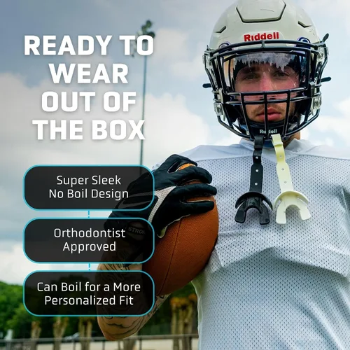 Vista 6 de Vettex Doubleguard Protector bucal con Protección de Labios - Adulto, Aguamarina Football, Lacrosse, MMA, Boxing, Adjustable Helmet Strap, Braces