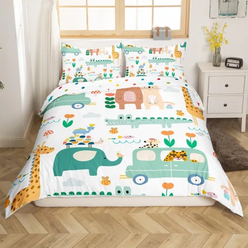 Vista 30 de Feelyou Funda de edredón de elefante de dibujos animados para niños, tamaño individual, juego de ropa de cama de cocodrilo para niños y niñas, funda