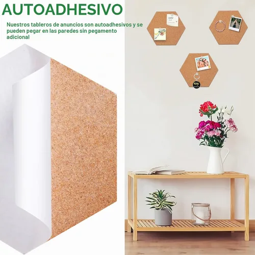Vista 3 de FEBSNOW Paquete de 3 azulejos hexagonales de corcho autoadhesivos para pared