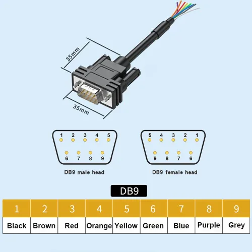 Vista 2 de 6.56ft 24AWG DB9 hembra RS232 9 Pin Serial Cable de extensión serial, conector chapado en oro de 9 pines con cable de extremo de alambre desnudo