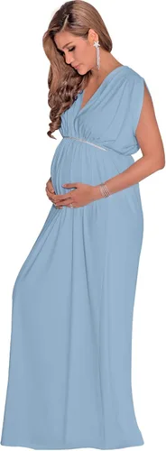 Vista 3 de KOH KOH Vestido largo de verano de maternidad con cuello en V y manga corta para mujer