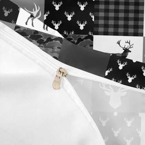 Vista 6 de Manfei Juego de ropa de cama de silueta de ciervo, tamaño individual, funda de edredón con patrón de flechas y cuernos con 1 funda de almohada