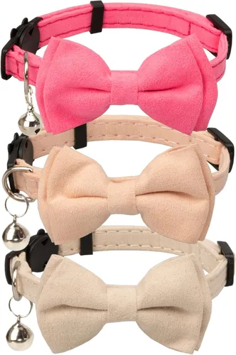 Vista 7 de Collar de gato con pajarita de campana Breakaway Kitten Small Pet Safety Solid Wedding Basic Pure Color Suede Soft Adjustable Sailor Bow - [1