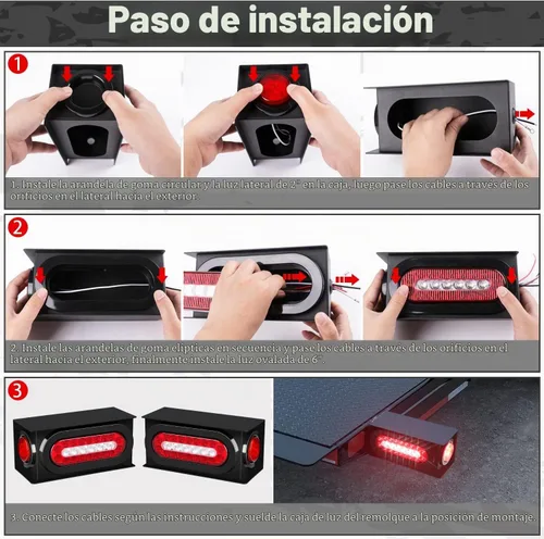 Vista 6 de RONSTA Kit de 2 cajas de acero para luces de remolque con luces traseras LED ovaladas rojas/blancas de 6 pulgadas y luces laterales redondas rojas