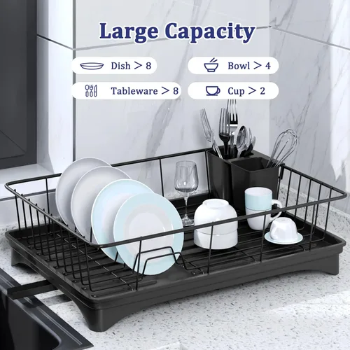Vista 4 de Aonee Escurridor de platos, escurridor de platos con escurridor, soporte para cubiertos, escurridor de platos para encimera de cocina