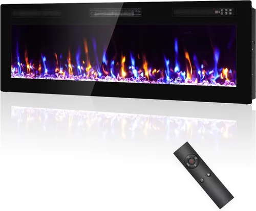 Vista 9 de Chimenea eléctrica de 50" empotrada y montada en la pared con control remoto, pantalla táctil