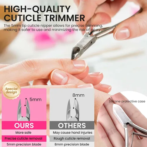 Vista 4 de Limas de uñas y bloques de pulidor con kit de preparación de uñas, cortador de cutículas de 0.197 in y empujador, herramientas de eliminación de Rosa