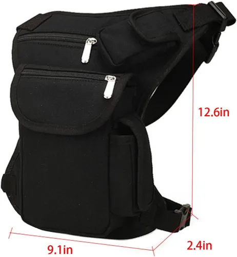 Vista 7 de Riñonera de lona, riñonera multiusos para carreras, táctica, de pierna caída, para motocicleta, ciclismo al aire libre, bolsa de muslo, Negro
