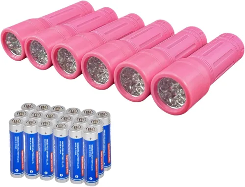 Vista 12 de Paquete de 3 mini linternas LED a granel, pequeñas linternas multicolor con cordón, 9 pilas AAA incluidas, para suministros de huracán, regalos de 3