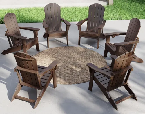 Vista 18 de Plawdlik Juego de 10 sillas plegables Adirondack con textura de madera, HDPE pesado para todo tipo de clima, juego cómodo junto a la piscina, patio