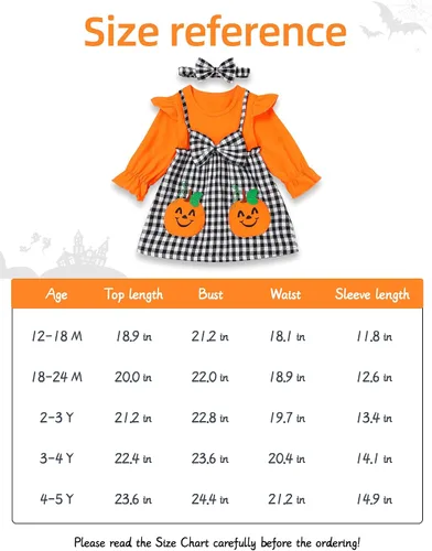 Vista 8 de Traje de Halloween para niña pequeña, camisa con volantes, vestido de calabaza, Halloween, ropa para niñas de 12 meses a 5 años