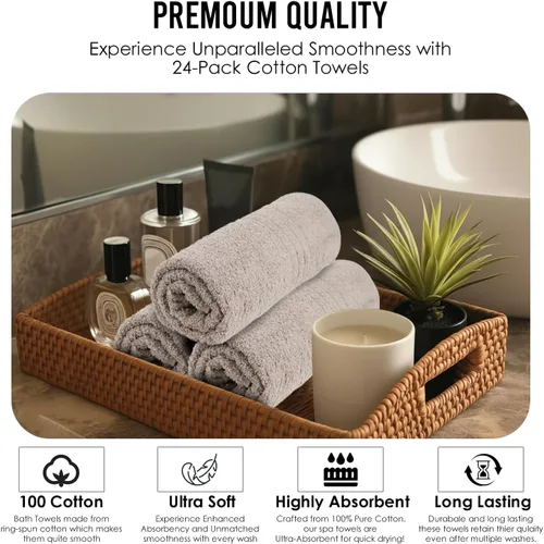 Vista 5 de Toallas de baño_Paquete de 12 toallas de baño beige (paquete de 12, 27 pulgadas de ancho x 54 pulgadas de largo), color beige, toalla de algodón