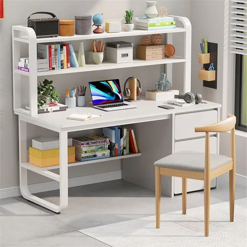 Vista 7 de Mesa rectangular de almacenamiento para niños con 3 cajones, estantería moderna, estantes para mesa de escritura, escritorio de trabajo, mesa de PC