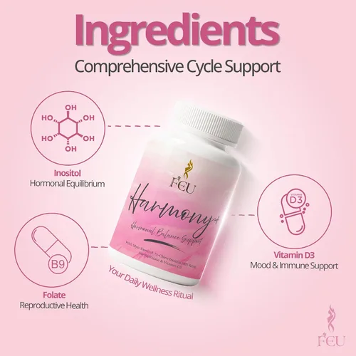 Vista 8 de FEU Harmony+ Myo & D-Chiro Inositol Suplemento para mujeres – 2000 mg de mio-inositol + 50 mg de D-Chiro inositol (proporción 40:1) con metilfolato