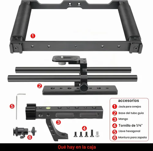 Vista 6 de Jaula de extensión de estabilizador de cámara DSLR de aleación de aluminio universal para soporte de micrófono, monitor, luz, kit de video